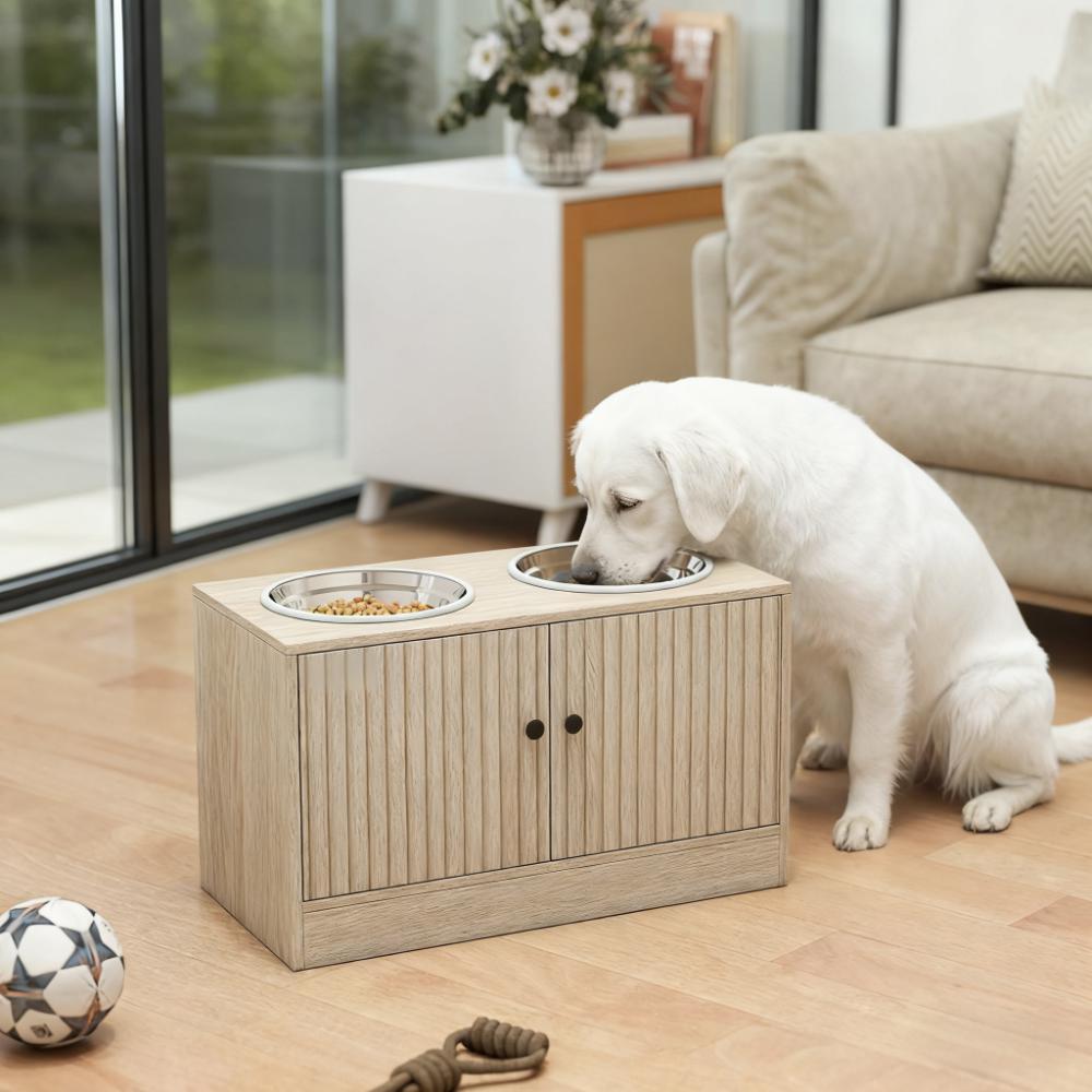 Elevated Dog Bowls with Storage Cabinet