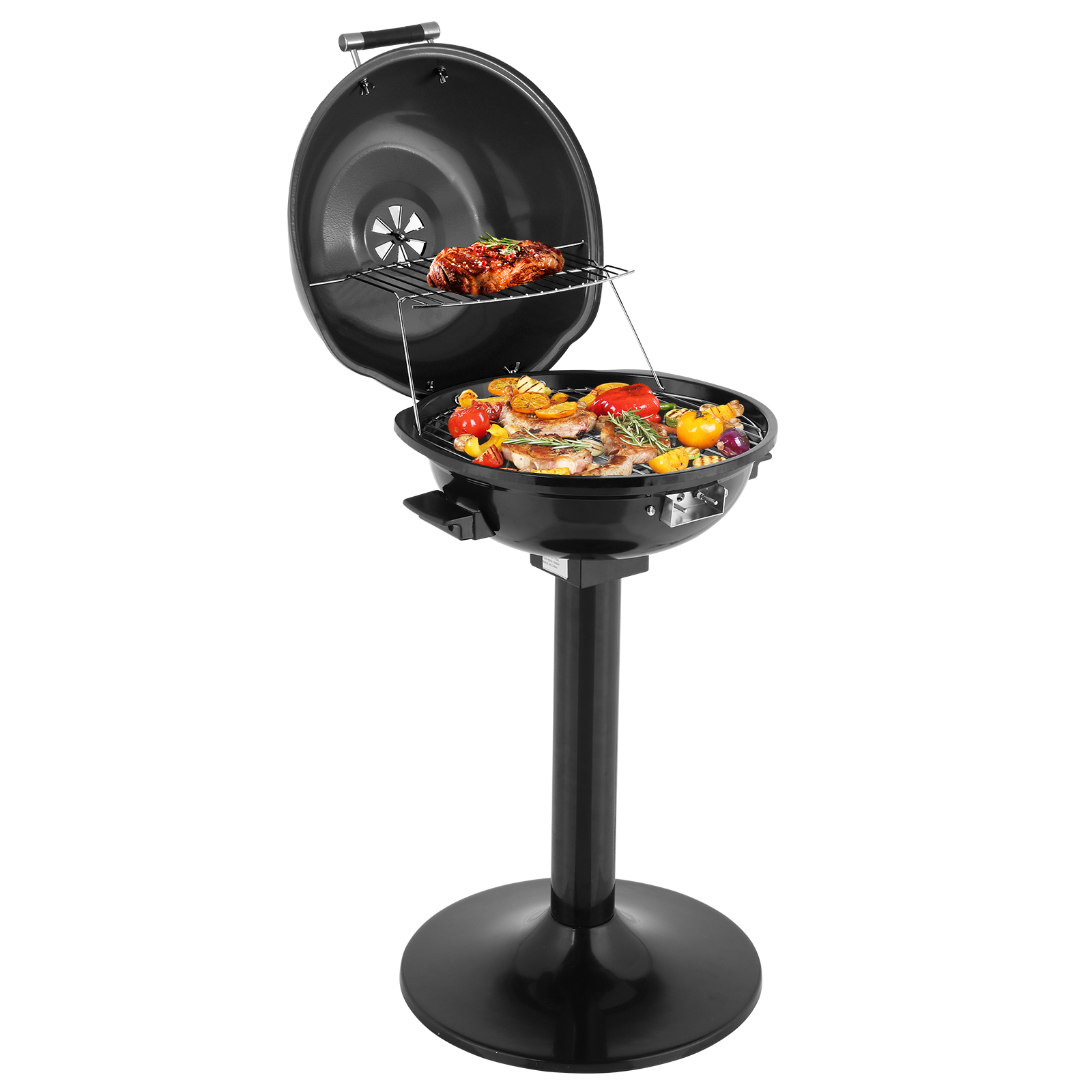 Electric BBQ Grill with Stand, Portable Double Layer Indoor/Outdoor Electric Grill for Indoor & Outdoor Use, 1600W, Black